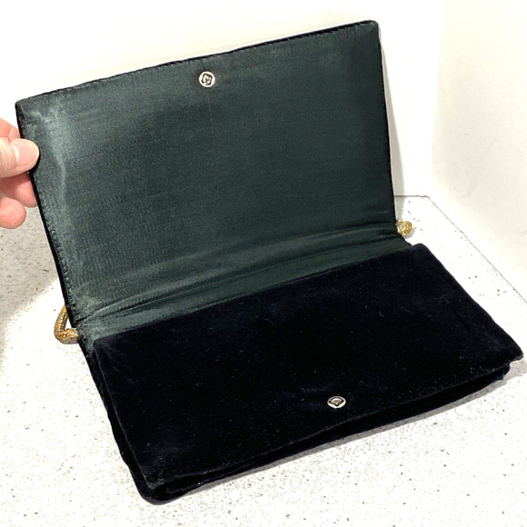 Vintage mid century black velvet evening bag top handle gold silver pink yellow - Picture 8 of 10